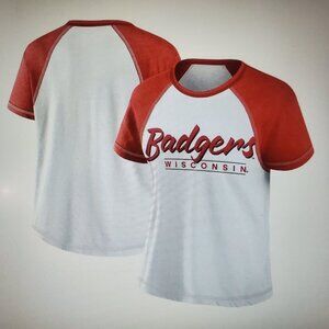NWT NCAA University of Wisconsin Badgers Women's White Stitch T-Shirt Licensed